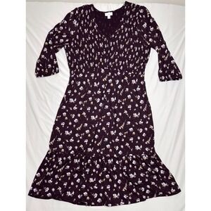 J Jill Tiered Flounced-Hem Midi Dress Purple Floral Womens Size Large Petite